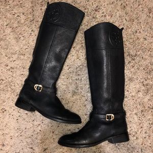 Tory Burch Black Pebbled Leather Boots Size 8